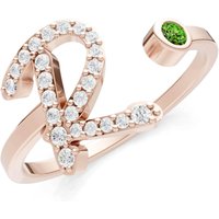 Letter R Peridot and Diamond Initial Letter Birthstone Open Ring in 9ct Rose Gold
