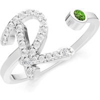 Letter R Peridot and Diamond Initial Letter Birthstone Open Ring in 18ct White Gold