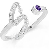 Letter S Amethyst and Diamond Initial Letter Birthstone Open Ring in 18ct White Gold