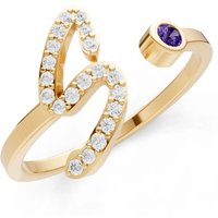 Letter S Amethyst and Diamond Initial Letter Birthstone Open Ring in 9ct Gold