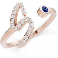 Letter S Sapphire and Diamond Initial Letter Birthstone Open Ring in 9ct Rose Gold