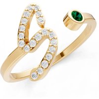Letter S Emerald and Diamond Initial Letter Birthstone Open Ring in 9ct Gold