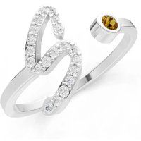 Letter S Citrine and Diamond Initial Letter Birthstone Open Ring in 18ct White Gold
