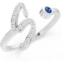Letter S London Blue Topaz and Diamond Initial Letter Birthstone Open Ring in 9ct White Gold