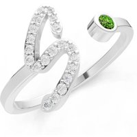 Letter S Peridot and Diamond Initial Letter Birthstone Open Ring in 9ct White Gold