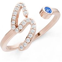 Letter S Swiss Blue Topaz and Diamond Initial Letter Birthstone Open Ring in 9ct Rose Gold