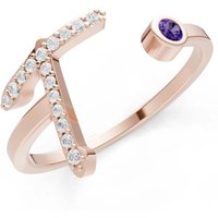Letter T Amethyst and Diamond Initial Letter Birthstone Open Ring in 9ct Rose Gold