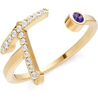 Letter T Amethyst and Diamond Initial Letter Birthstone Open Ring in 18ct Gold