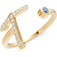 Letter T Aquamarine and Diamond Initial Letter Birthstone Open Ring in 18ct Gold