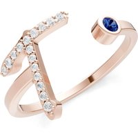 Letter T Sapphire and Diamond Initial Letter Birthstone Open Ring in 9ct Rose Gold