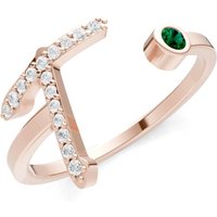 Letter T Emerald and Diamond Initial Letter Birthstone Open Ring in 9ct Rose Gold