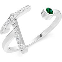 Letter T Emerald and Diamond Initial Letter Birthstone Open Ring in 9ct White Gold