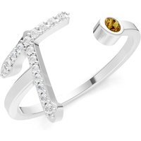 Letter T Citrine and Diamond Initial Letter Birthstone Open Ring in 18ct White Gold