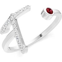 Letter T Garnet and Diamond Initial Letter Birthstone Open Ring in 9ct White Gold