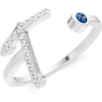 Letter T London Blue Topaz and Diamond Initial Letter Birthstone Open Ring in 18ct White Gold