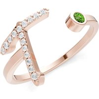Letter T Peridot and Diamond Initial Letter Birthstone Open Ring in 9ct Rose Gold