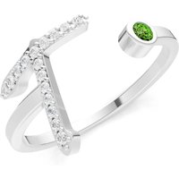 Letter T Peridot and Diamond Initial Letter Birthstone Open Ring in 18ct White Gold