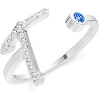 Letter T Swiss Blue Topaz and Diamond Initial Letter Birthstone Open Ring in 9ct White Gold