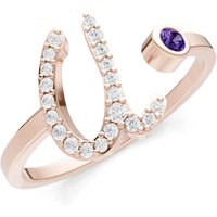Letter U Amethyst and Diamond Initial Letter Birthstone Open Ring in 9ct Rose Gold