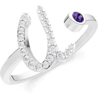 Letter U Amethyst and Diamond Initial Letter Birthstone Open Ring in 9ct White Gold