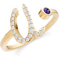 Letter U Amethyst and Diamond Initial Letter Birthstone Open Ring in 9ct Gold
