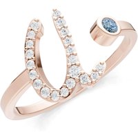 Letter U Aquamarine and Diamond Initial Letter Birthstone Open Ring in 9ct Rose Gold