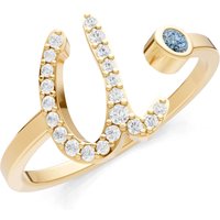 Letter U Aquamarine and Diamond Initial Letter Birthstone Open Ring in 9ct Gold