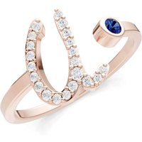 Letter U Sapphire and Diamond Initial Letter Birthstone Open Ring in 9ct Rose Gold