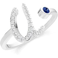 Letter U Sapphire and Diamond Initial Letter Birthstone Open Ring in 18ct White Gold