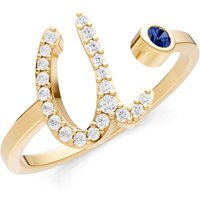 Letter U Sapphire and Diamond Initial Letter Birthstone Open Ring in 18ct Gold
