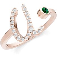 Letter U Emerald and Diamond Initial Letter Birthstone Open Ring in 9ct Rose Gold
