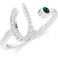 Letter U Emerald and Diamond Initial Letter Birthstone Open Ring in 9ct White Gold