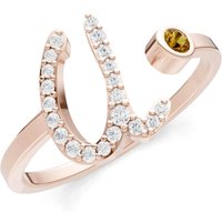 Letter U Citrine and Diamond Initial Letter Birthstone Open Ring in 9ct Rose Gold
