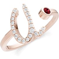 Letter U Garnet and Diamond Initial Letter Birthstone Open Ring in 9ct Rose Gold