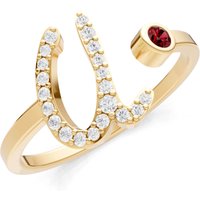 Letter U Garnet and Diamond Initial Letter Birthstone Open Ring in 18ct Gold