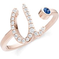 Letter U London Blue Topaz and Diamond Initial Letter Birthstone Open Ring in 9ct Rose Gold