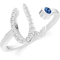 Letter U London Blue Topaz and Diamond Initial Letter Birthstone Open Ring in 18ct White Gold