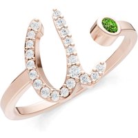 Letter U Peridot and Diamond Initial Letter Birthstone Open Ring in 9ct Rose Gold