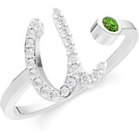 Letter U Peridot and Diamond Initial Letter Birthstone Open Ring in 9ct White Gold