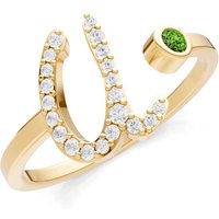 Letter U Peridot and Diamond Initial Letter Birthstone Open Ring in 9ct Gold