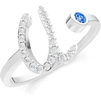 Letter U Swiss Blue Topaz and Diamond Initial Letter Birthstone Open Ring in 18ct White Gold
