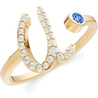 Letter U Swiss Blue Topaz and Diamond Initial Letter Birthstone Open Ring in 9ct Gold