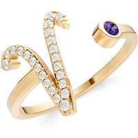 Letter V Amethyst and Diamond Initial Letter Birthstone Open Ring in 18ct Gold