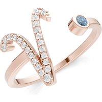 Letter V Aquamarine and Diamond Initial Letter Birthstone Open Ring in 9ct Rose Gold