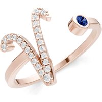 Letter V Sapphire and Diamond Initial Letter Birthstone Open Ring in 9ct Rose Gold