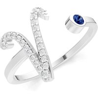 Letter V Sapphire and Diamond Initial Letter Birthstone Open Ring in 18ct White Gold