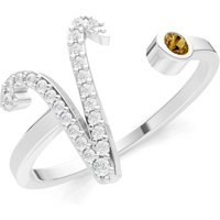 Letter V Citrine and Diamond Initial Letter Birthstone Open Ring in 18ct White Gold