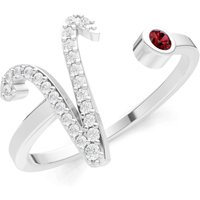 Letter V Garnet and Diamond Initial Letter Birthstone Open Ring in 9ct White Gold