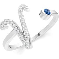 Letter V London Blue Topaz and Diamond Initial Letter Birthstone Open Ring in 9ct White Gold