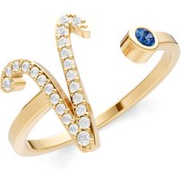 Letter V London Blue Topaz and Diamond Initial Letter Birthstone Open Ring in 18ct Gold